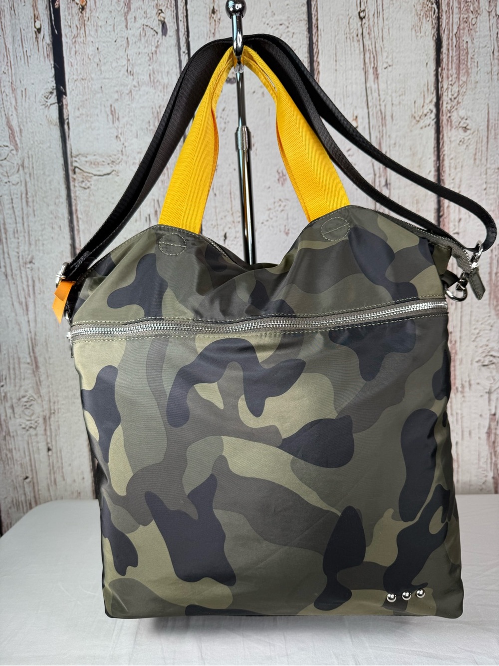 The Pretty Simple 3 Sisters Collection Nelly Nylon Camo Crossbody Tote Bag Purse - Picture 2 of 13